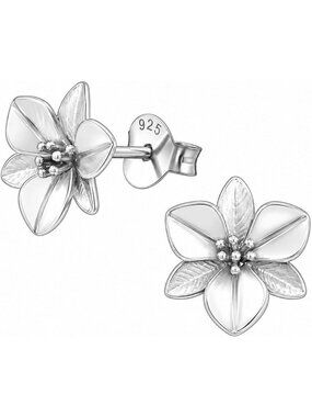 Sterling Silver Orchid Flower Stud Earrings | Floral Nature Tiny Ear Jewelry